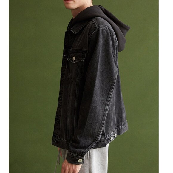 PACSUN Black Classic Hooded Trucker Denim Coat Jacket Men's/Unisex Small - Picture 3 of 12